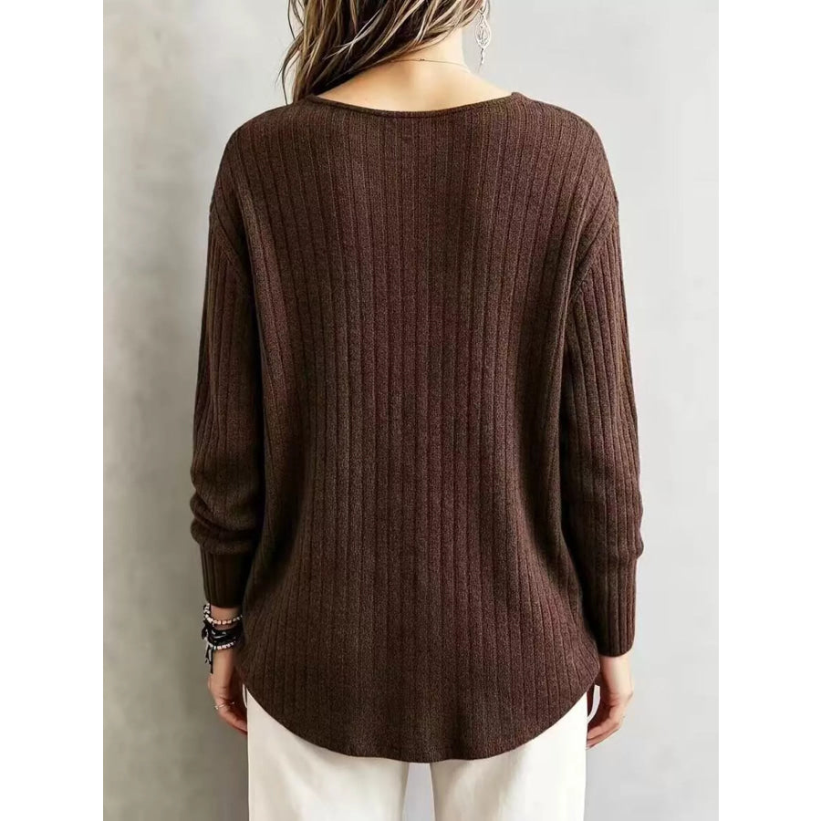 V-Neck Ribbed Long Sleeve T-Shirt Apparel and Accessories