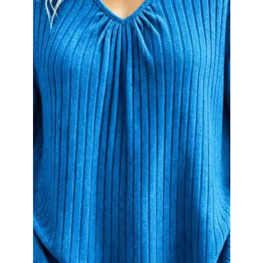 V-Neck Ribbed Long Sleeve T-Shirt Apparel and Accessories