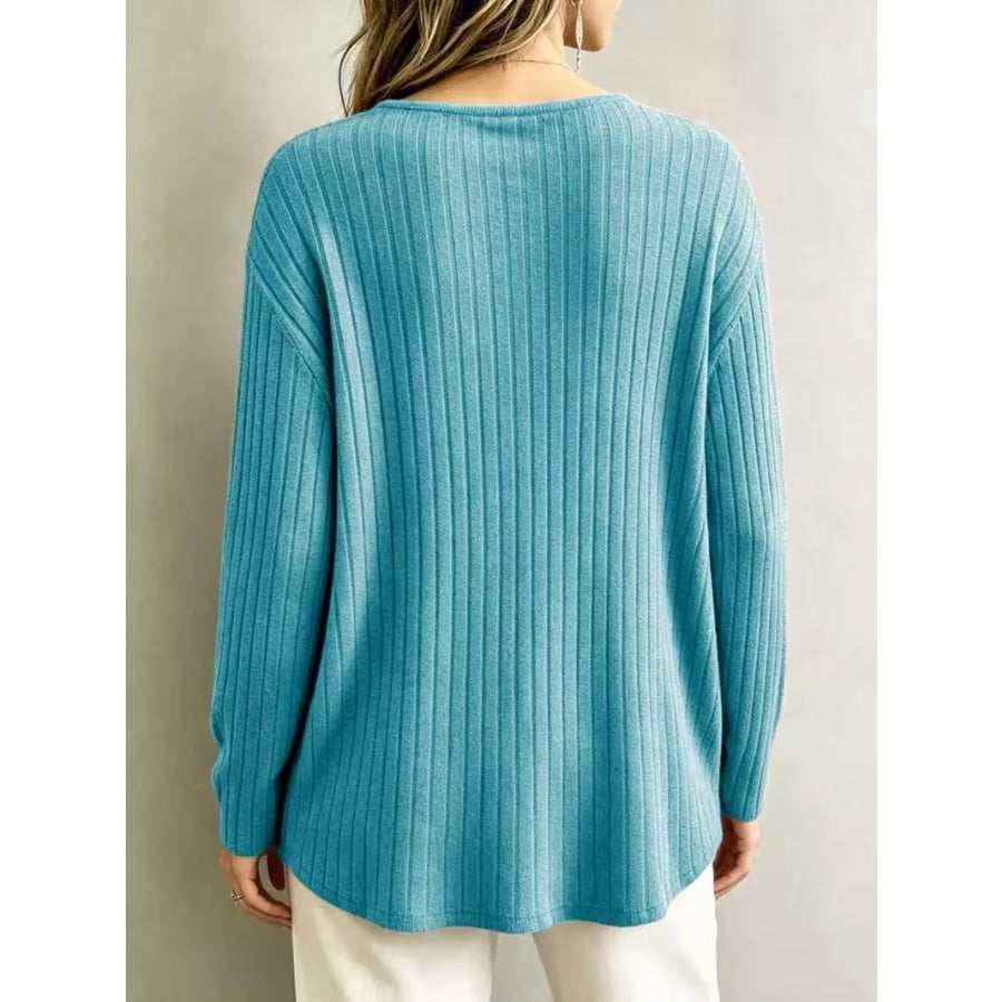 V-Neck Ribbed Long Sleeve T-Shirt Apparel and Accessories