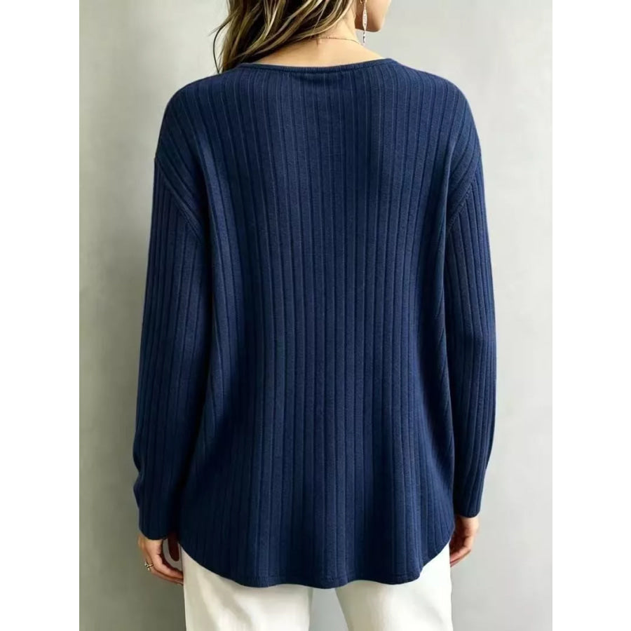 V-Neck Ribbed Long Sleeve T-Shirt Apparel and Accessories