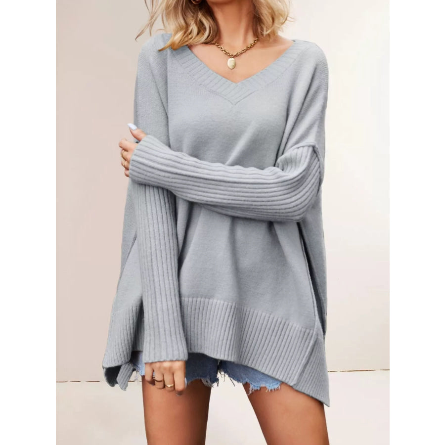 V-Neck Ribbed Sleeve Sweater Apparel and Accessories