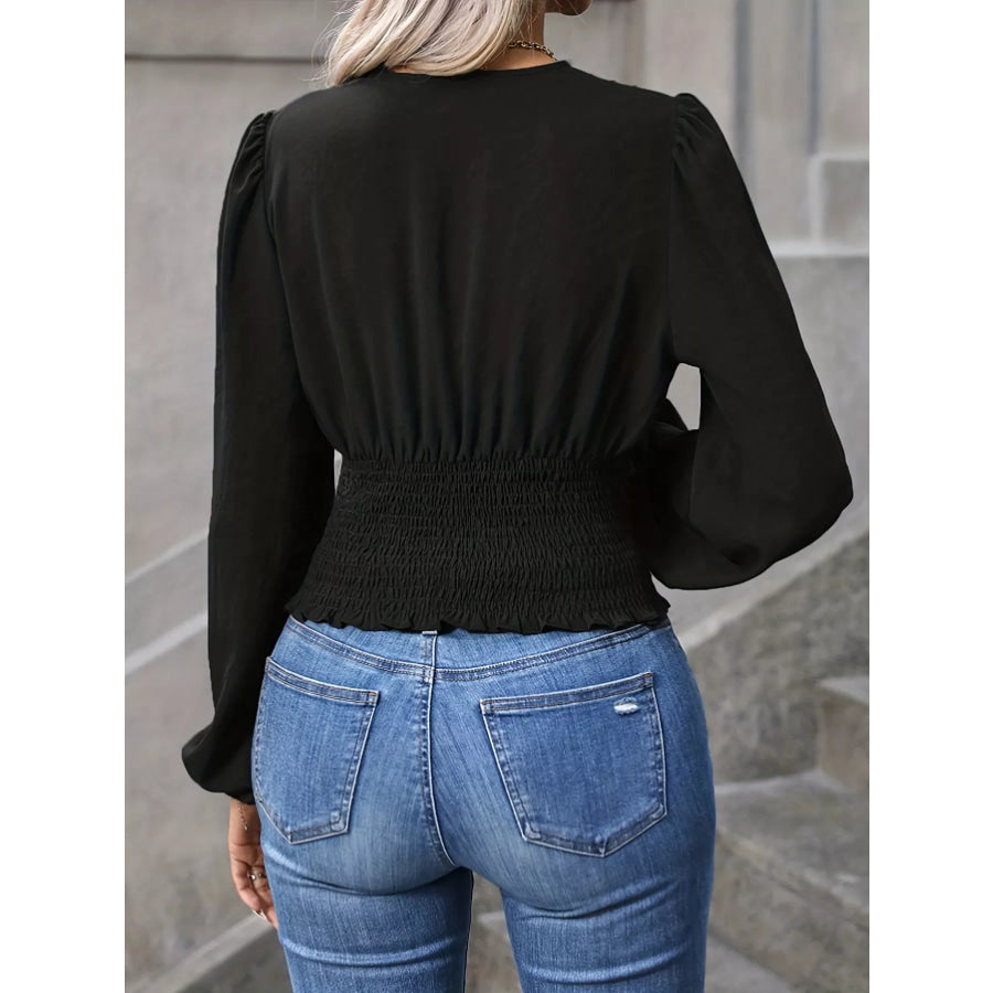 V-Neck Ruched Long Sleeve Blouse Apparel and Accessories