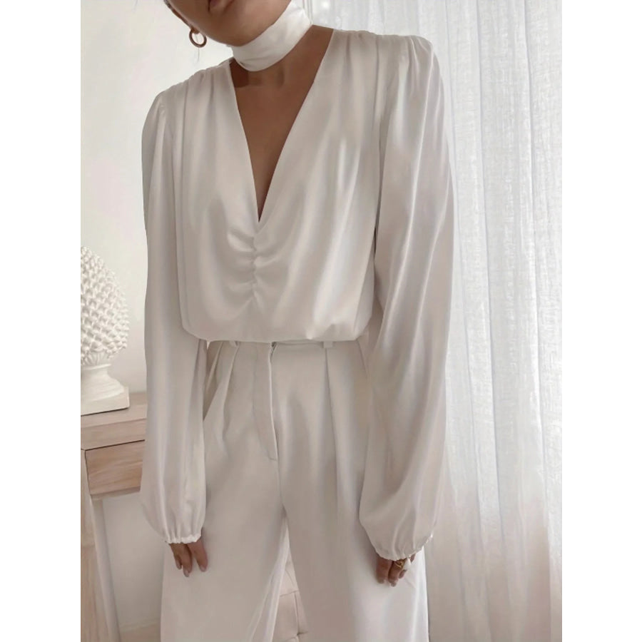 V-Neck Ruched Long Sleeve Blouse Apparel and Accessories