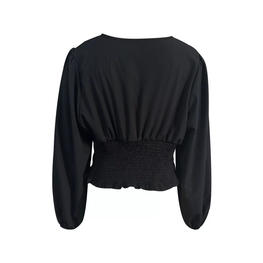V-Neck Ruched Long Sleeve Blouse Apparel and Accessories