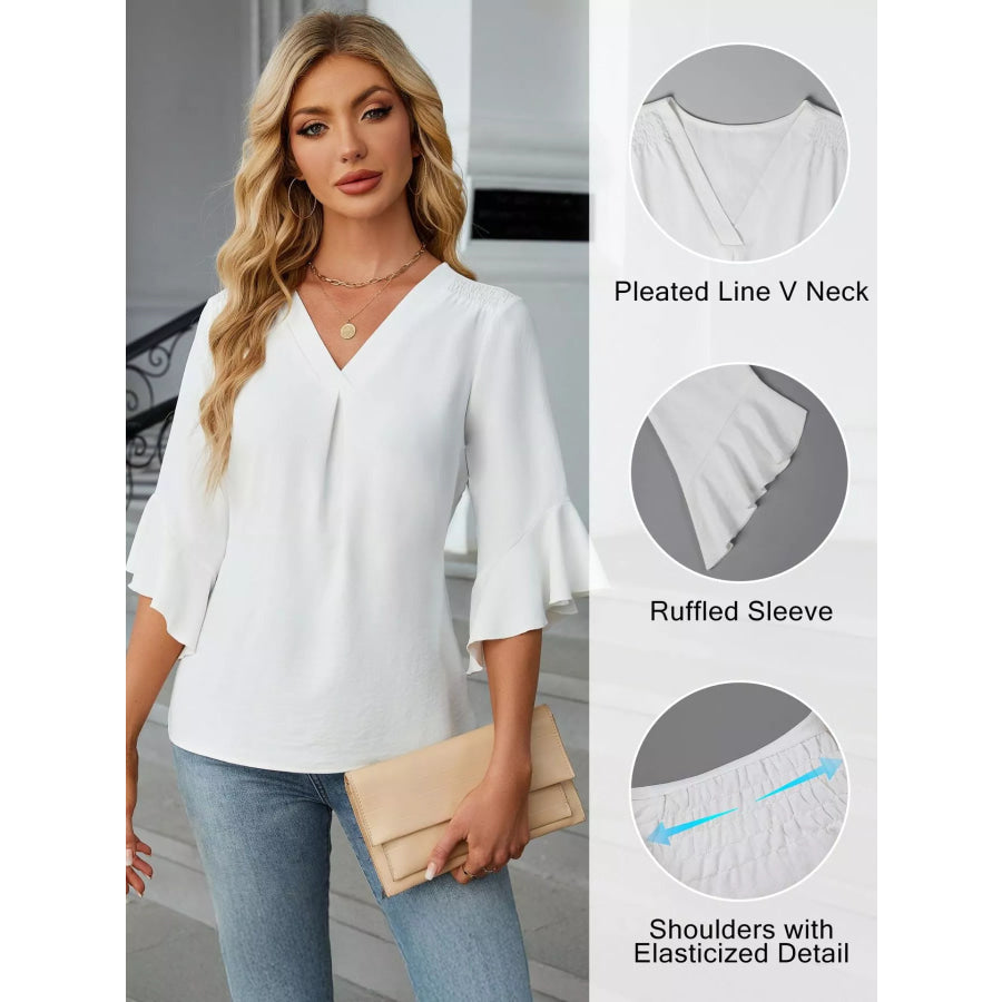 V-Neck Ruffle Sleeve Blouse Apparel and Accessories