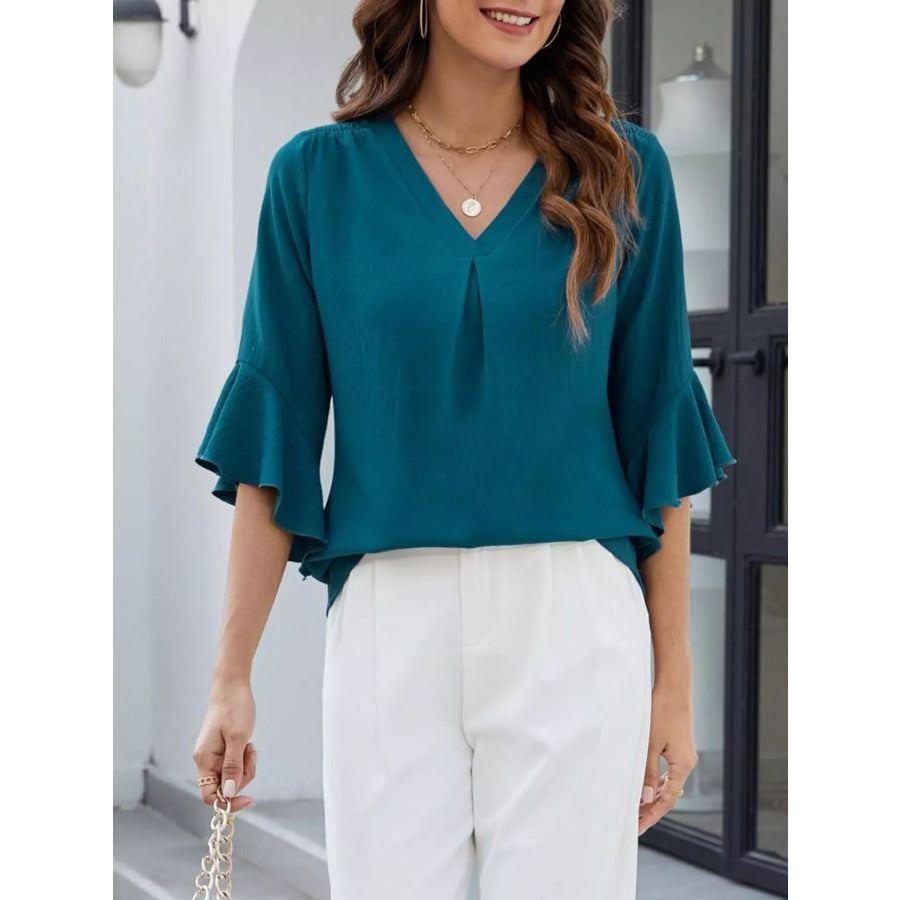 V-Neck Ruffle Sleeve Blouse Apparel and Accessories