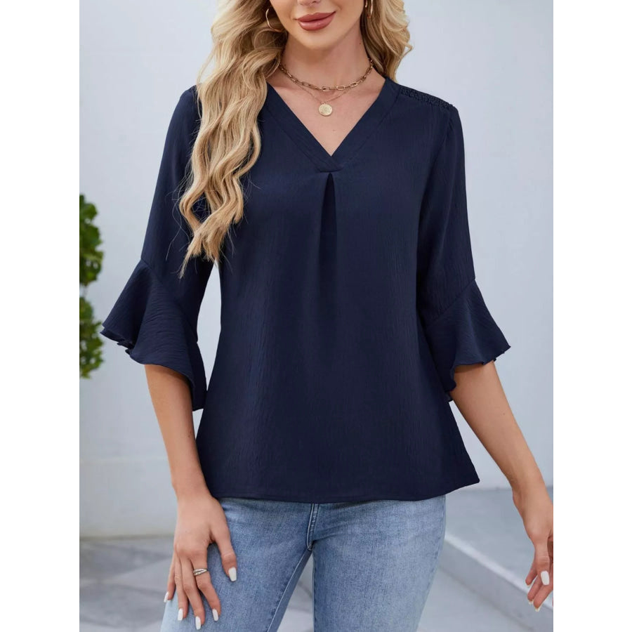V-Neck Ruffle Sleeve Blouse Apparel and Accessories