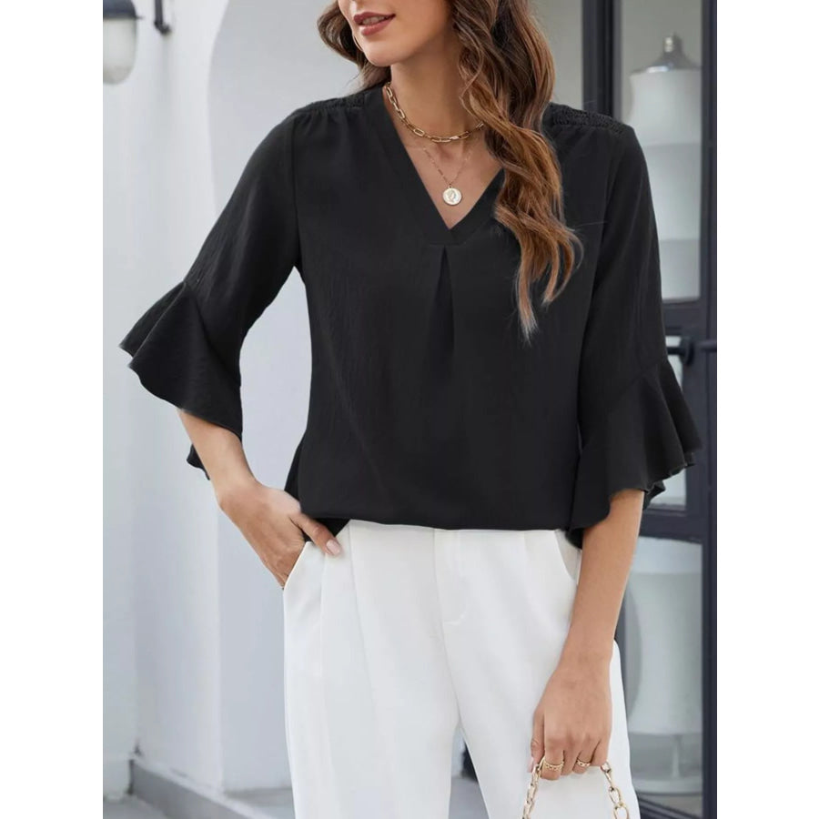 V-Neck Ruffle Sleeve Blouse Apparel and Accessories