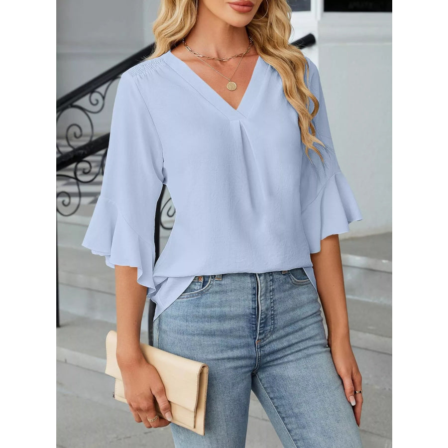 V-Neck Ruffle Sleeve Blouse Apparel and Accessories