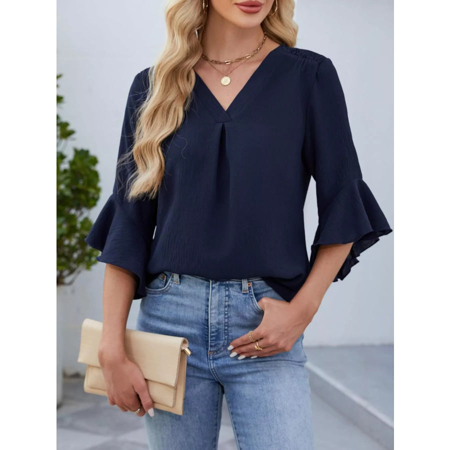 V-Neck Ruffle Sleeve Blouse Apparel and Accessories