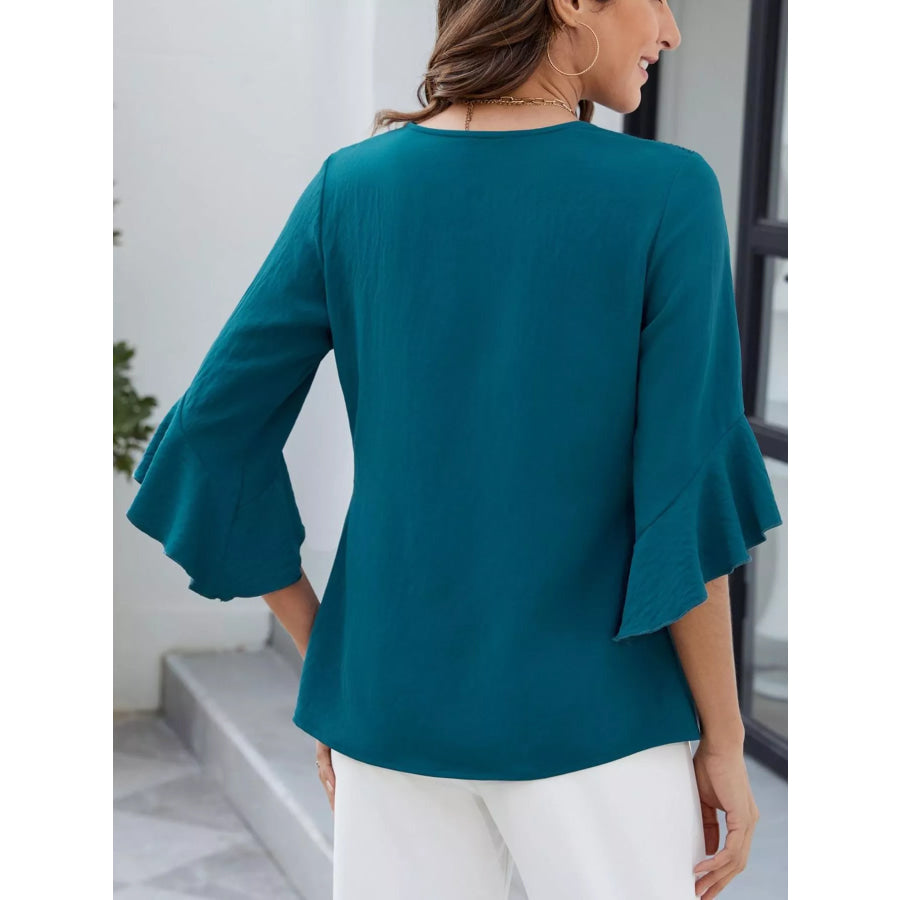 V-Neck Ruffle Sleeve Blouse Apparel and Accessories