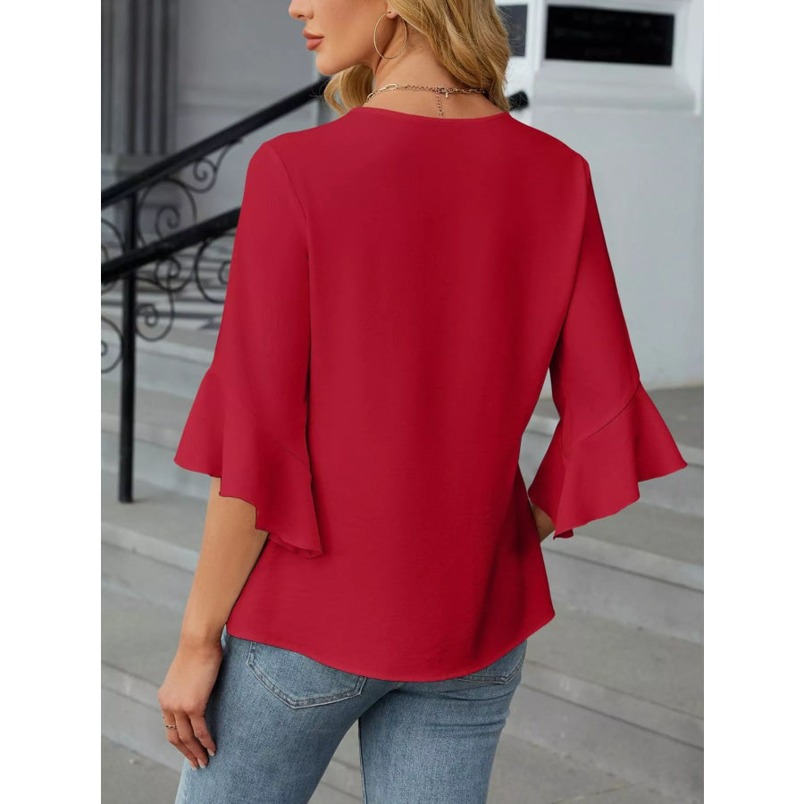 V-Neck Ruffle Sleeve Blouse Apparel and Accessories