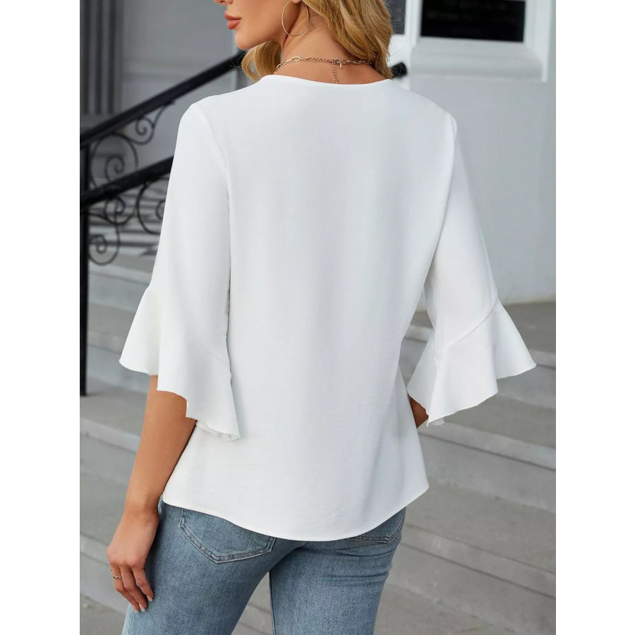 V-Neck Ruffle Sleeve Blouse Apparel and Accessories