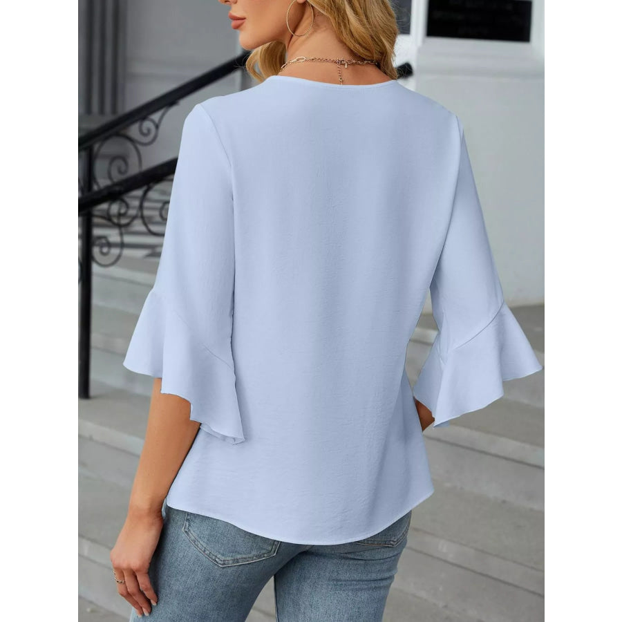 V-Neck Ruffle Sleeve Blouse Apparel and Accessories