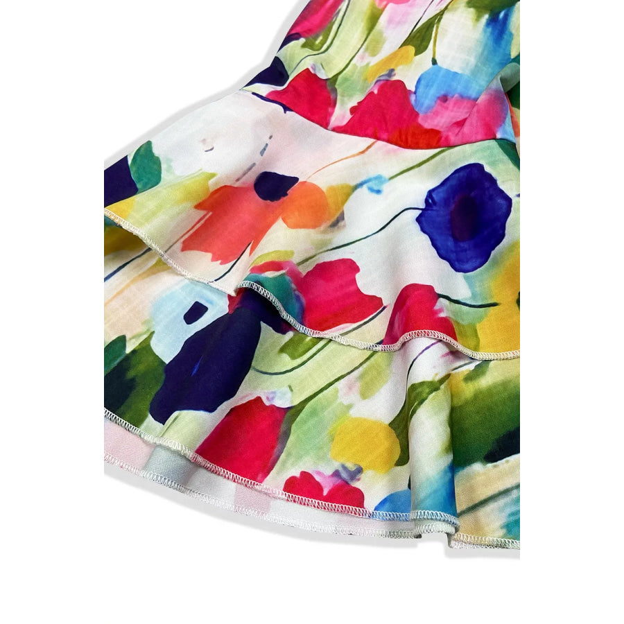 V-Neck Ruffle Sleeve Floral Print Mini Dress Apparel and Accessories