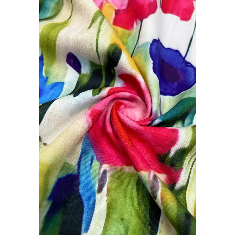 V-Neck Ruffle Sleeve Floral Print Mini Dress Apparel and Accessories