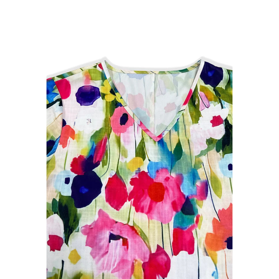 V-Neck Ruffle Sleeve Floral Print Mini Dress Apparel and Accessories