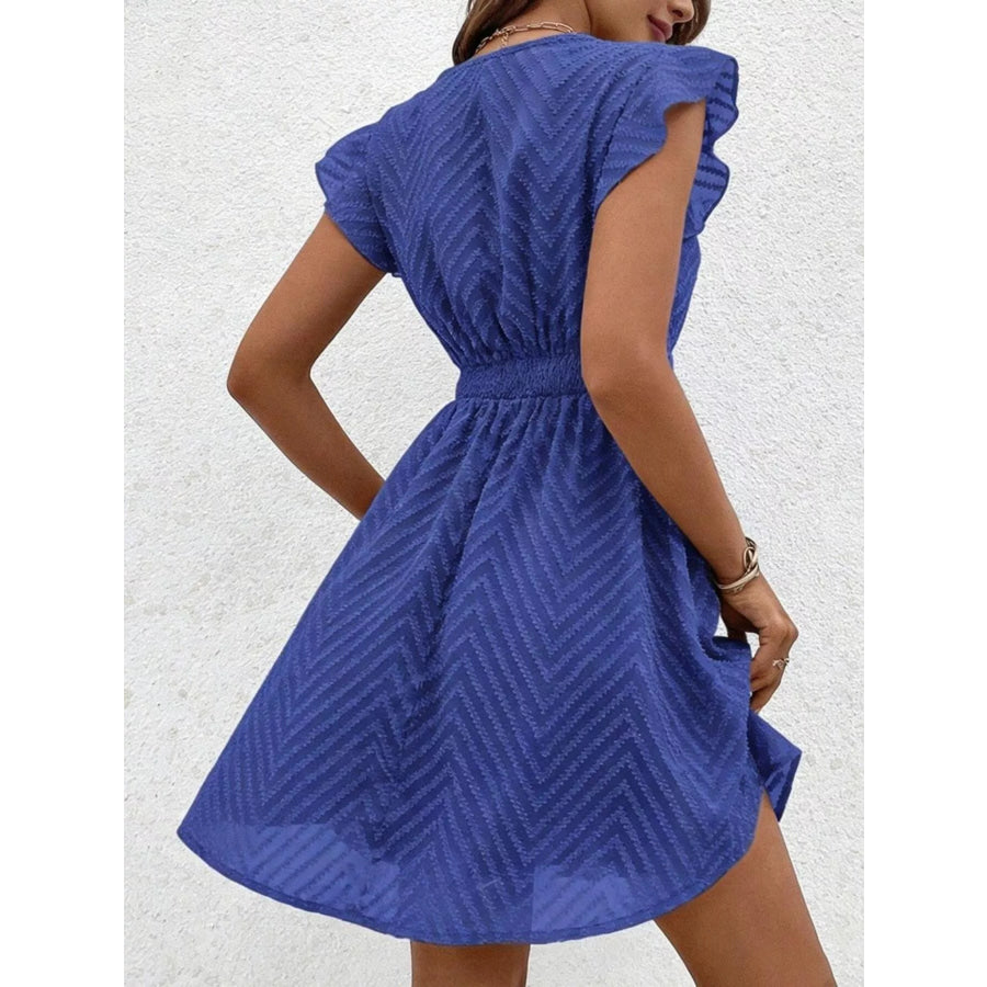 V-Neck Ruffle Sleeve Mini Dress Apparel and Accessories