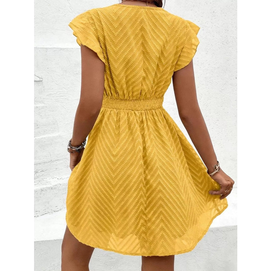 V-Neck Ruffle Sleeve Mini Dress Apparel and Accessories