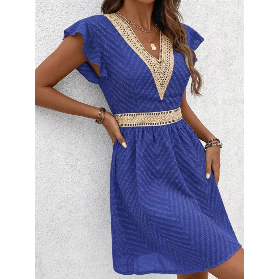 V-Neck Ruffle Sleeve Mini Dress Apparel and Accessories
