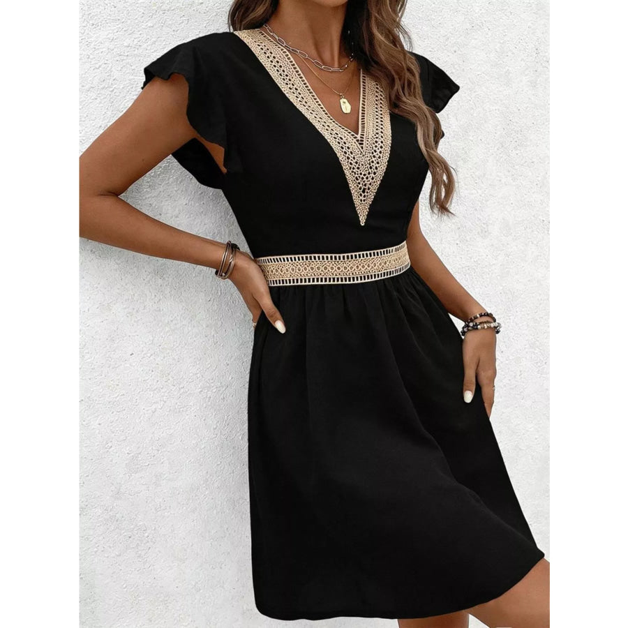 V-Neck Ruffle Sleeve Mini Dress Apparel and Accessories