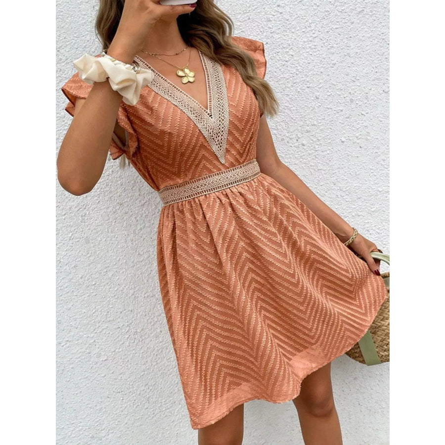 V-Neck Ruffle Sleeve Mini Dress Apparel and Accessories