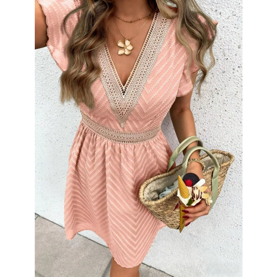 V-Neck Ruffle Sleeve Mini Dress Apparel and Accessories