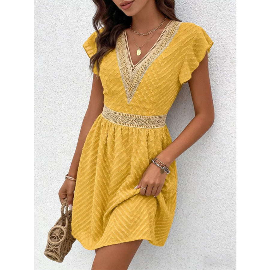 V-Neck Ruffle Sleeve Mini Dress Apparel and Accessories