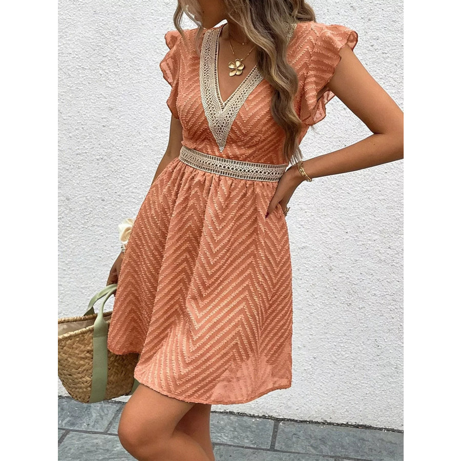 V-Neck Ruffle Sleeve Mini Dress Apparel and Accessories