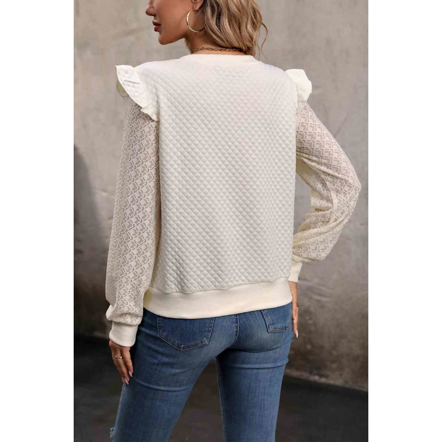 V-Neck Ruffle Trim Long Sleeve Sweatshirt