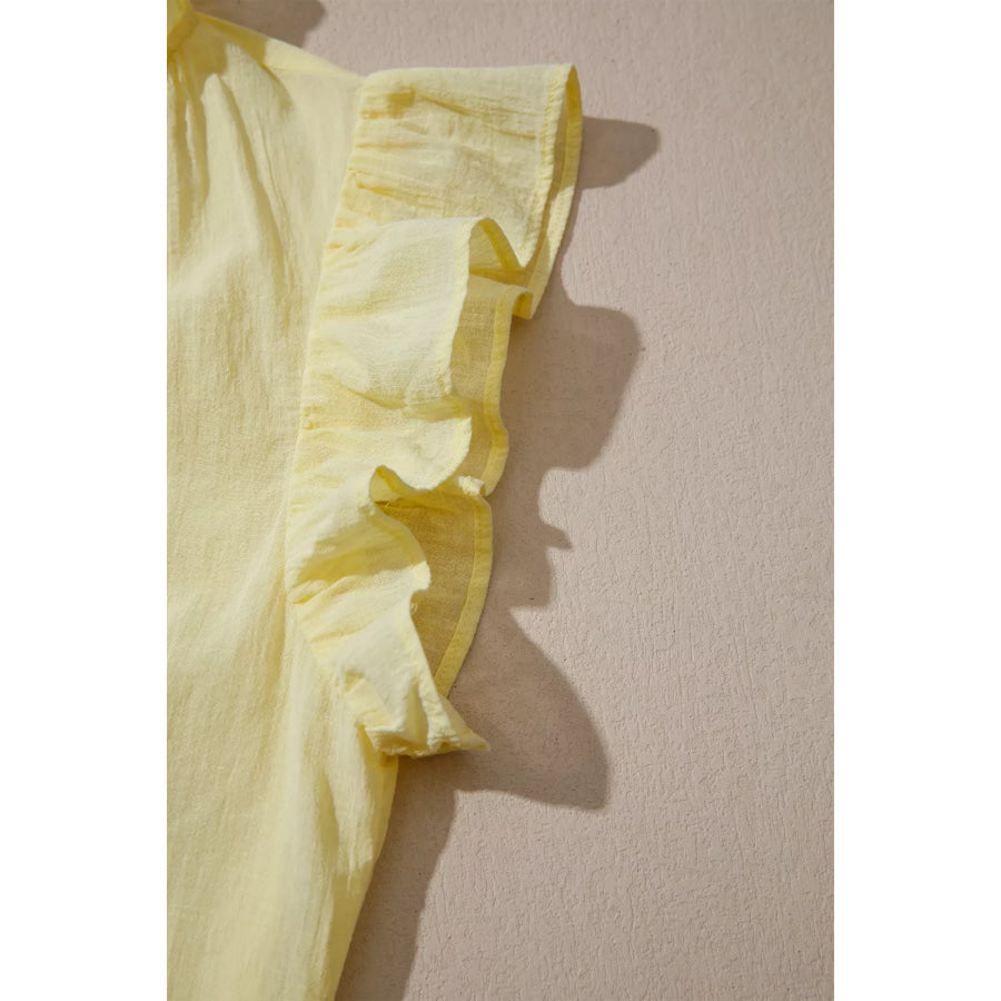 V Neck Ruffle Trim Sleeveless Shift Top Apparel and Accessories