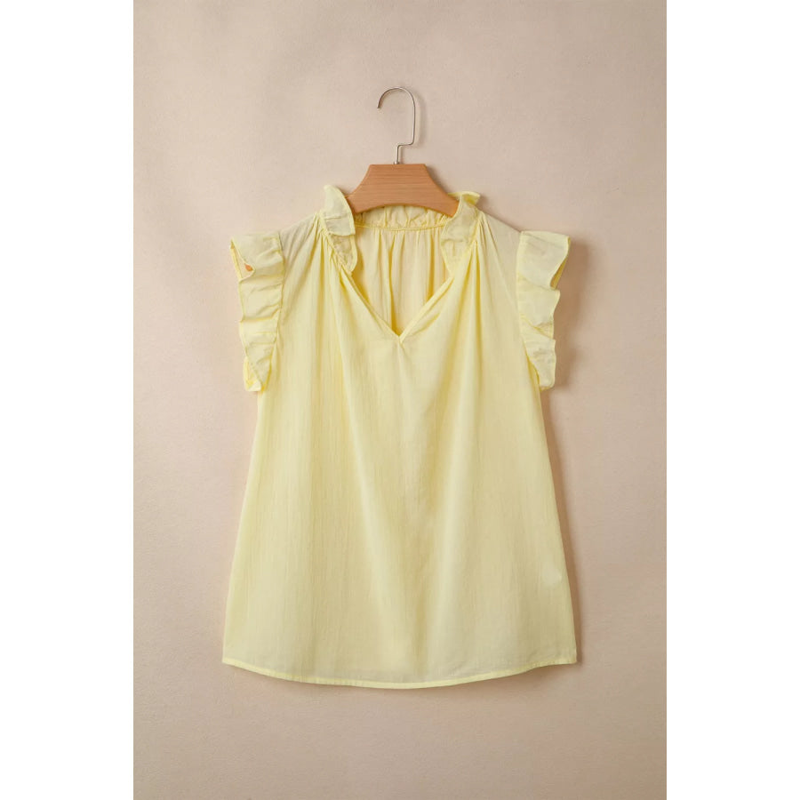V Neck Ruffle Trim Sleeveless Shift Top Apparel and Accessories