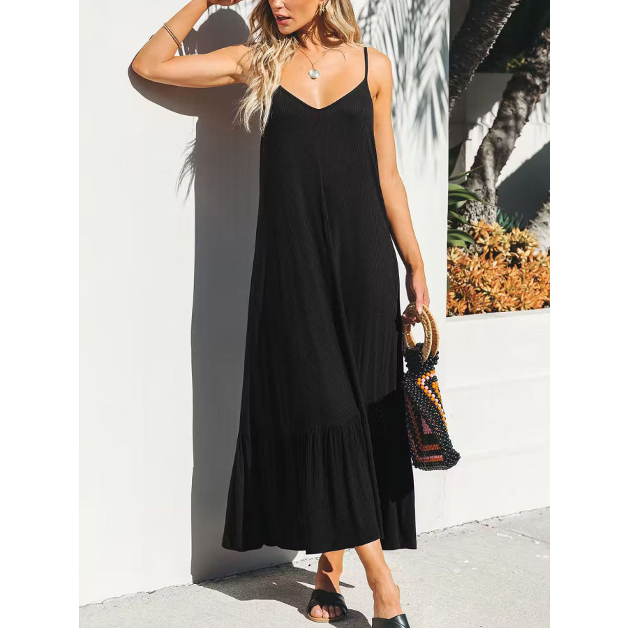 V-Neck Ruffled Hem Midi Cami Dress Apparel and Accessories
