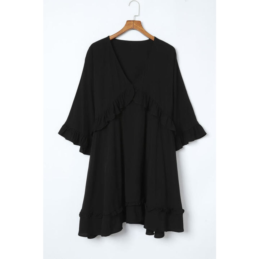 V-Neck Ruffled Mini Dress Black / S Clothing