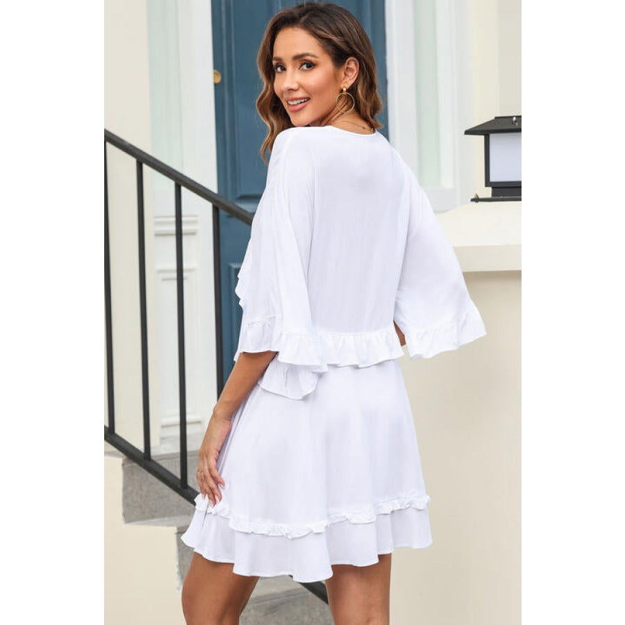 V-Neck Ruffled Mini Dress Clothing