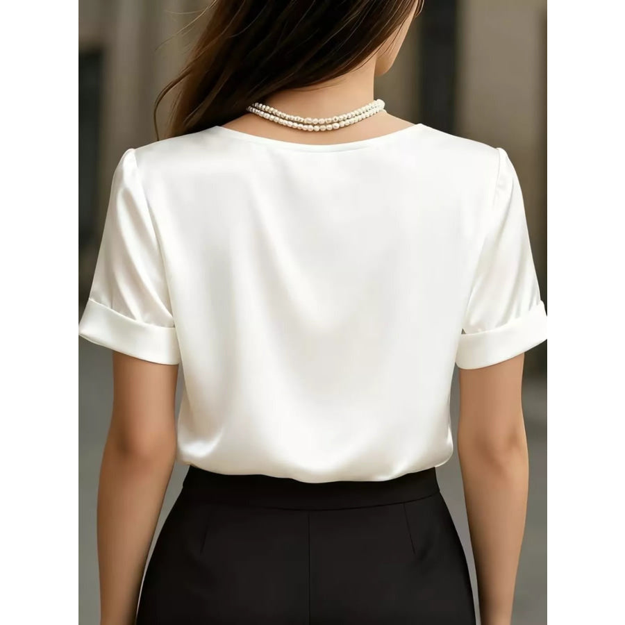 V-Neck Satin Blouse Apparel and Accessories