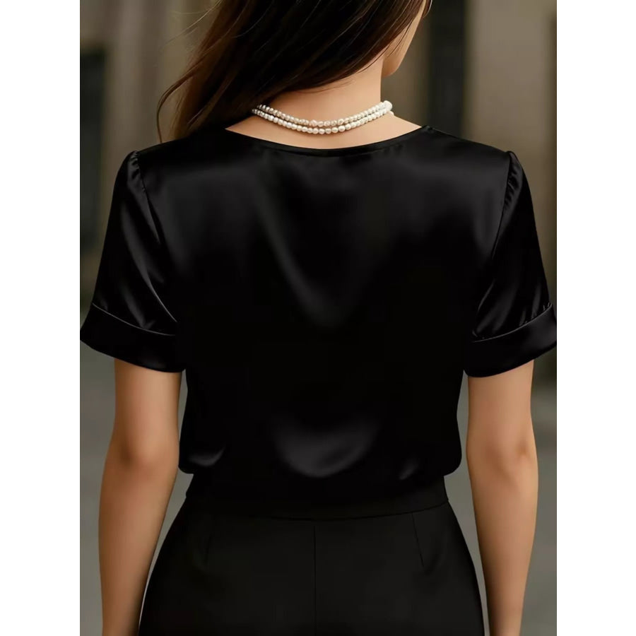 V-Neck Satin Blouse Apparel and Accessories