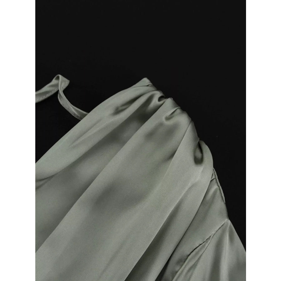 V-Neck Satin Mini Dress with Flowy Sleeves Apparel and Accessories