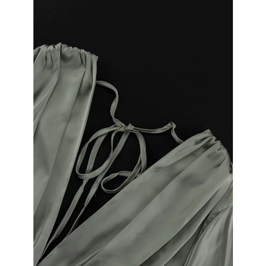 V-Neck Satin Mini Dress with Flowy Sleeves Apparel and Accessories