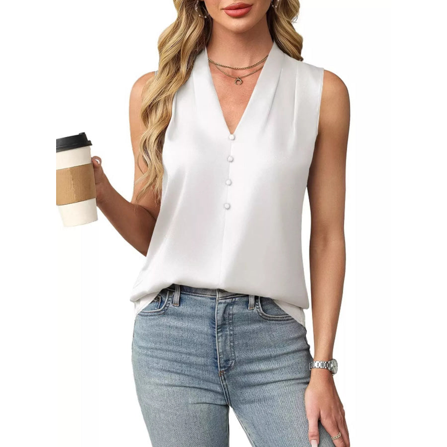 V-Neck Satin Tank White / S Apparel and Accessories