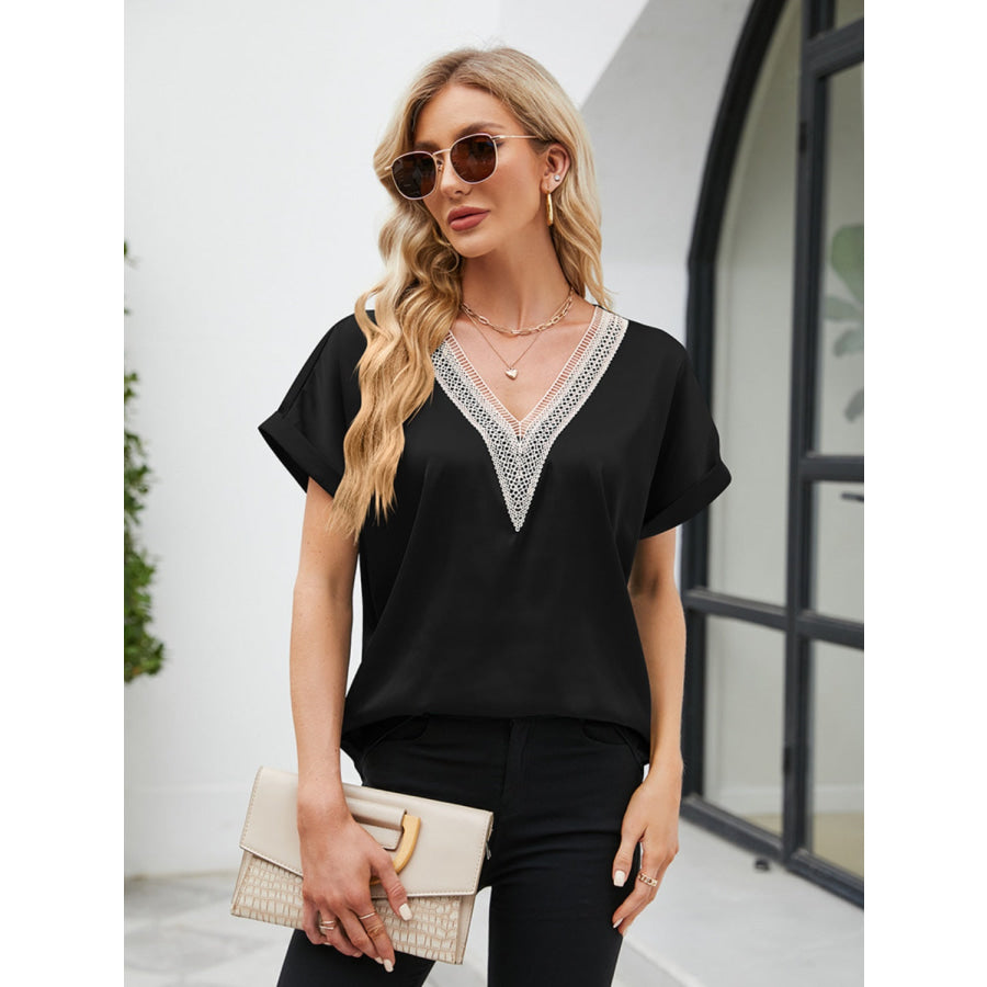 V - Neck Short Sleeve Blouse Apparel and Accessories