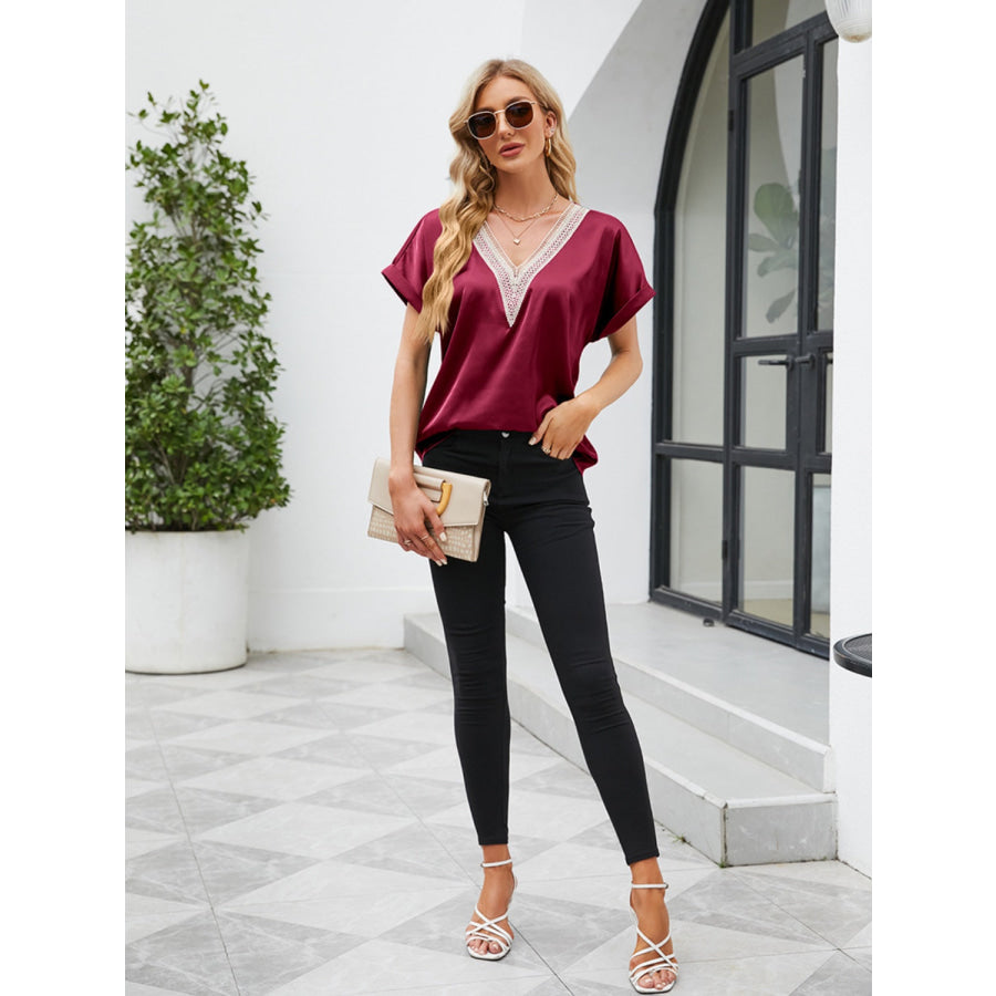 V - Neck Short Sleeve Blouse Apparel and Accessories