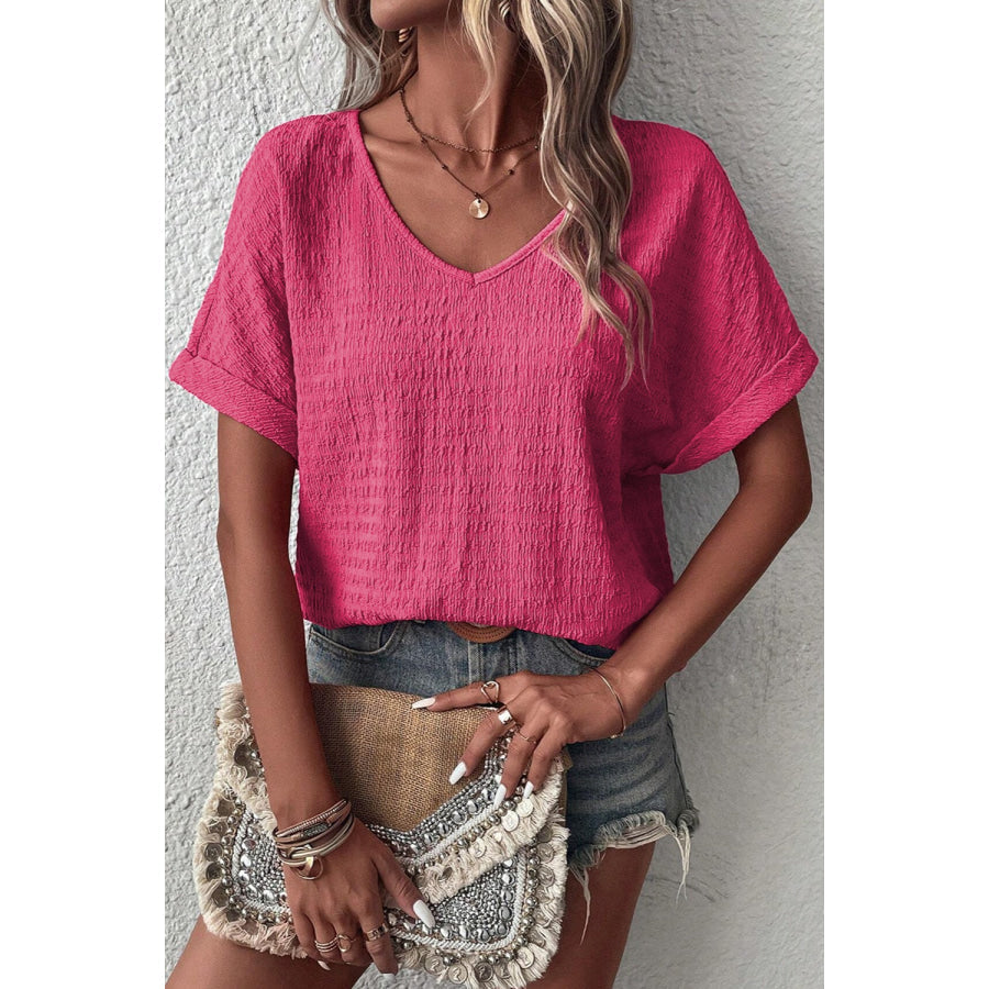 V - Neck Short Sleeve Blouse Apparel and Accessories