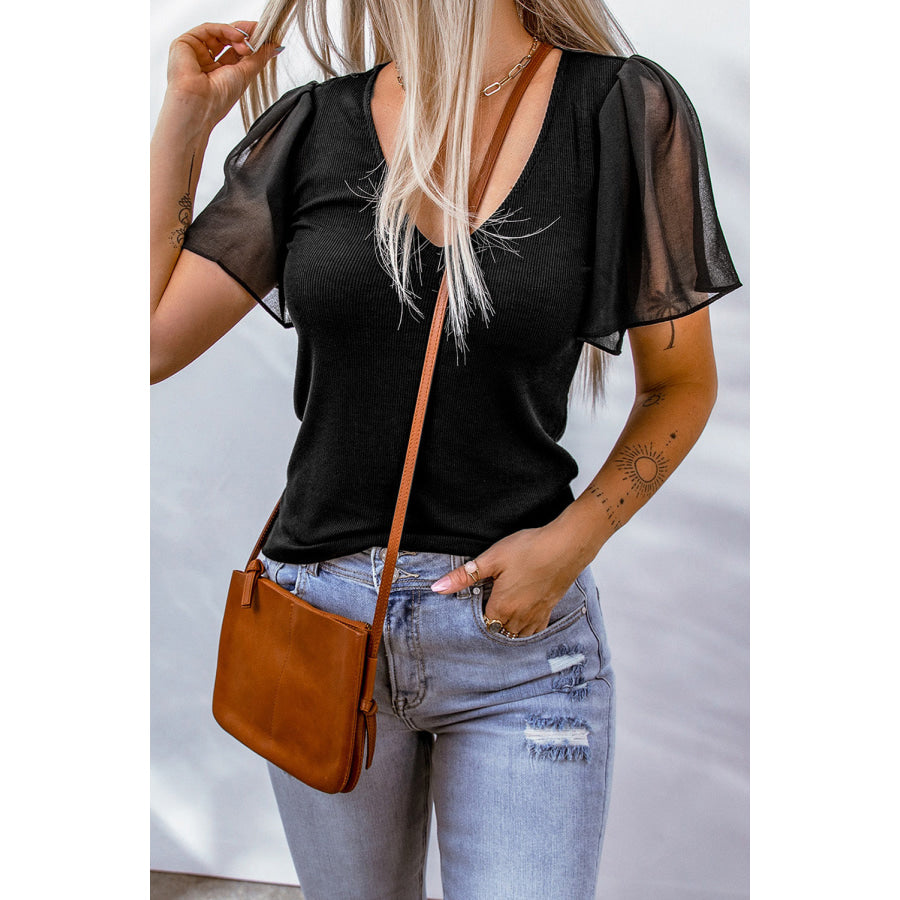 V - Neck Short Sleeve Blouse Apparel and Accessories