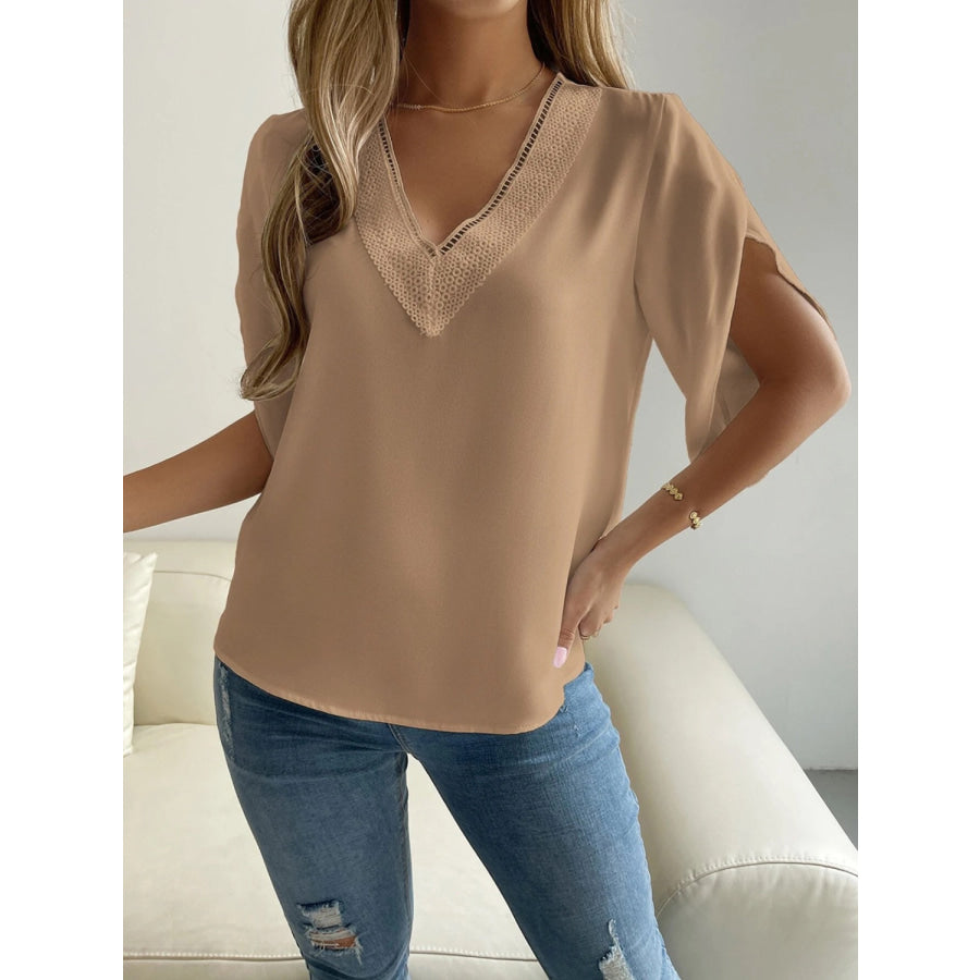 V - Neck Short Sleeve Blouse Apparel and Accessories