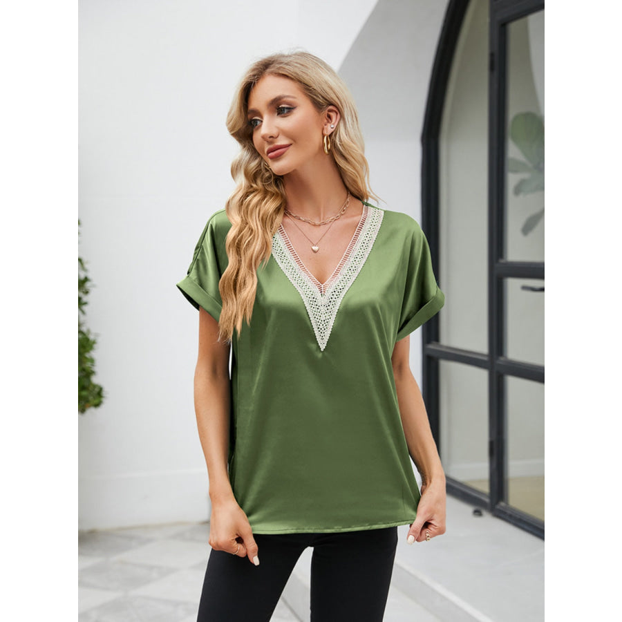 V - Neck Short Sleeve Blouse Apparel and Accessories