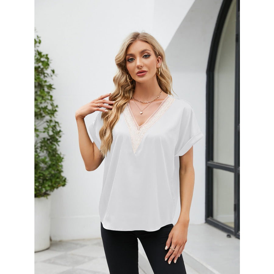 V - Neck Short Sleeve Blouse Apparel and Accessories