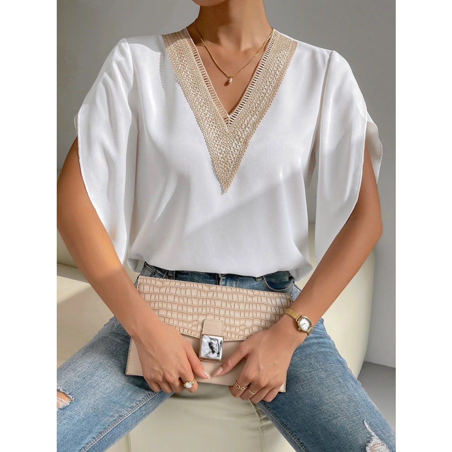 V - Neck Short Sleeve Blouse Apparel and Accessories