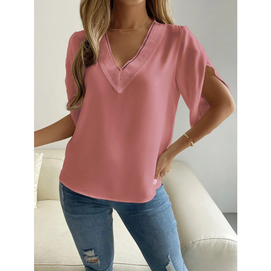 V - Neck Short Sleeve Blouse Apparel and Accessories