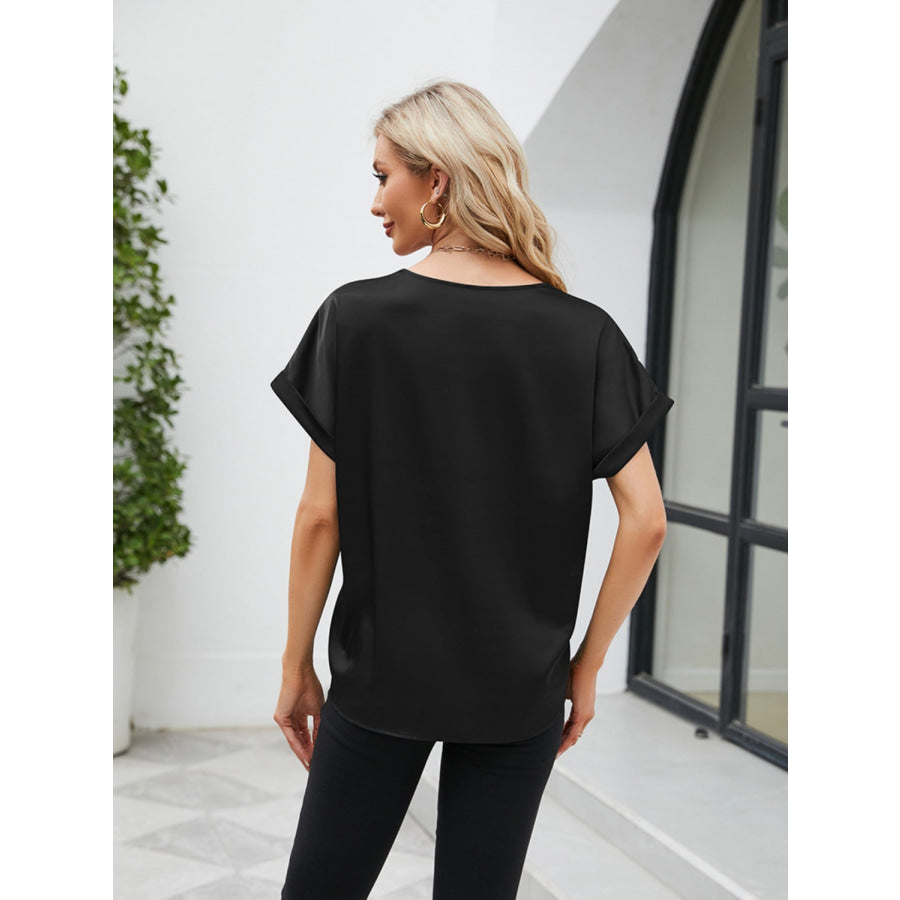 V - Neck Short Sleeve Blouse Apparel and Accessories